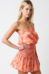 Addyson Strapless Smocked Waist Mini Dress - Orange/Pink