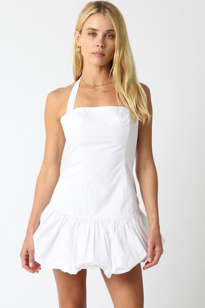 Rosalie Halter Drop Waist Bubble Mini Dress - White – Girls Will
