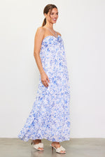 Karine Rosette Detail Floral Halter Maxi Dress