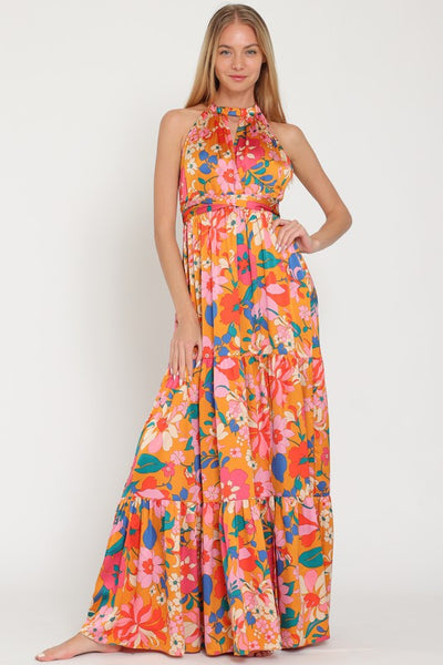 Corina Multi Tie Halter Tiered Maxi Dress Ginger Floral Girls Will Be Girls