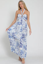 Hallie Halter Tropical Print Cut Out Maxi Dress