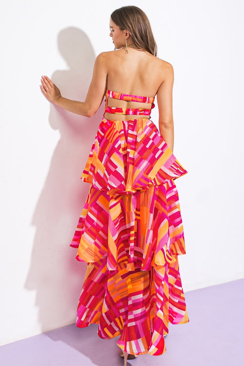 Lucia Geometric Strapless Layer Maxi Dress
