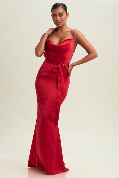Medora Satin Bias Open Back Maxi Dress - Red – Girls Will Be
