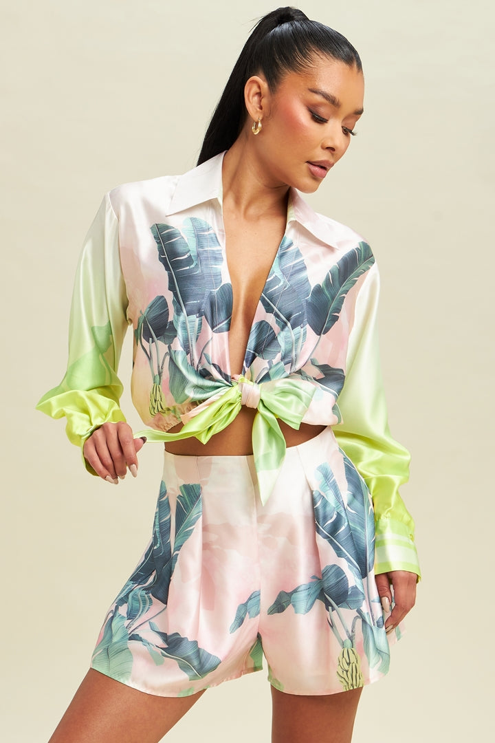 Seraphina Palm Tie Front Top & Short Set