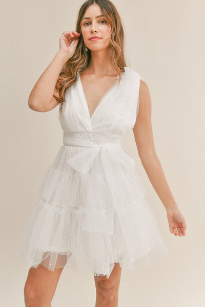 Candice Pearl Tulle Mini Dress - White (also available in pink