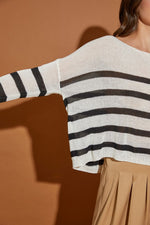 Trilby Stripe Lightweight Knit Top - White