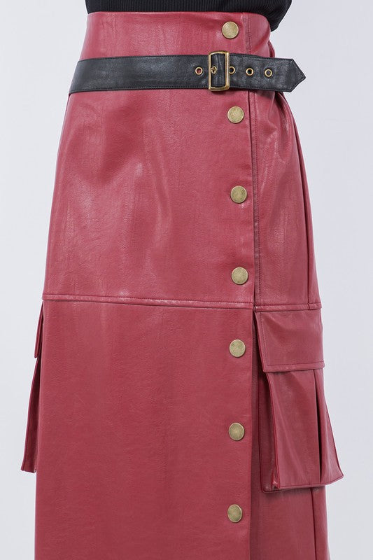 Cora Faux Leather Cargo Midi Skirt