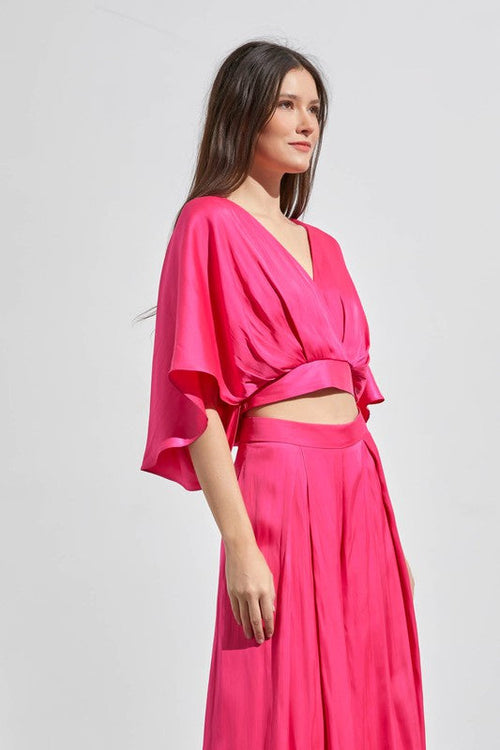 Miya Satin Butterfly Sleeve Top - Hot Pink