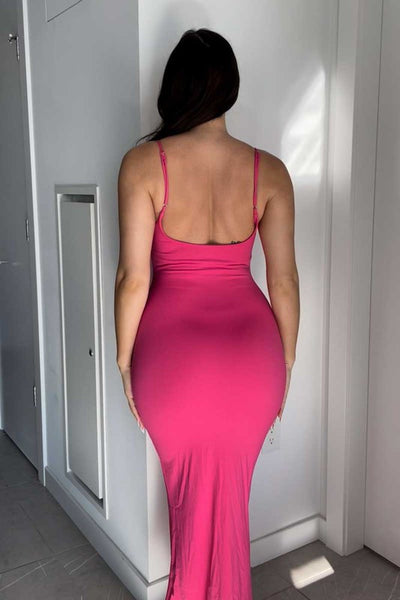 Deena Cami Low Neckline Bodycon Maxi Dress - Pink