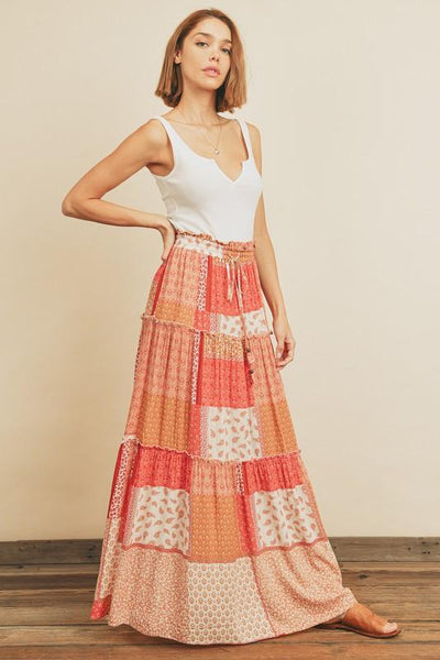 Remington Patchwork Ruffle Tiered Maxi Skirt – Girls Will Be