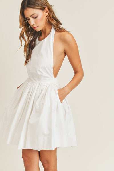Phoebe Halter Open Back Skater Mini Dress