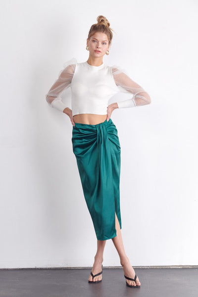 Satin midi outlet skirt green