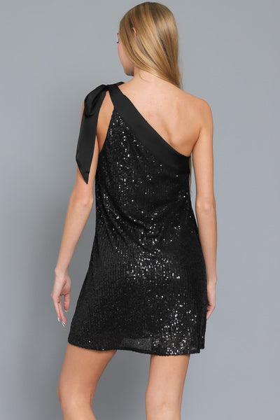 Christabel One Shoulder Sequin Mini Dress - Black  Girls Will Be Girls