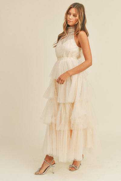 tulle cream dress Written In The Stars Layered Tulle Maxi Dress Cream