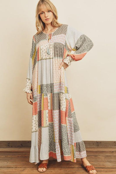 Shiloh Lined Boho Patchwork Maxi Dress  Girls Will Be Girls