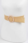 Harlee Pearl Buckle Stretch Belt - Khaki