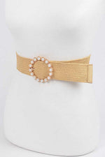 Harlee Pearl Buckle Stretch Belt - Khaki