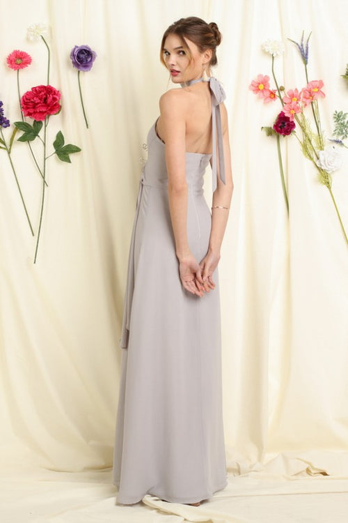 Kiley Halter Open Back Gown Maxi Dress - Grey