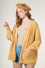 Hope Chenille Yarn Sweater Cardigan - Mustard