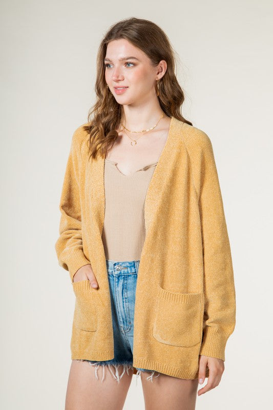 Hope Chenille Yarn Sweater Cardigan - Mustard