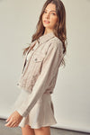 Calie Distressed Corduroy Jacket - Pale Rose