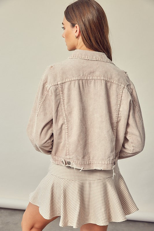 Calie Distressed Corduroy Jacket - Pale Rose