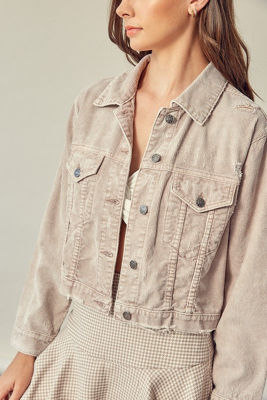 Calie Distressed Corduroy Jacket - Pale Rose