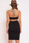 Daisy Ribbed Halter Cut Out Midi Dress - Black