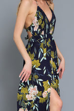 Elise Smocked Halter Floral Maxi Dress - Navy