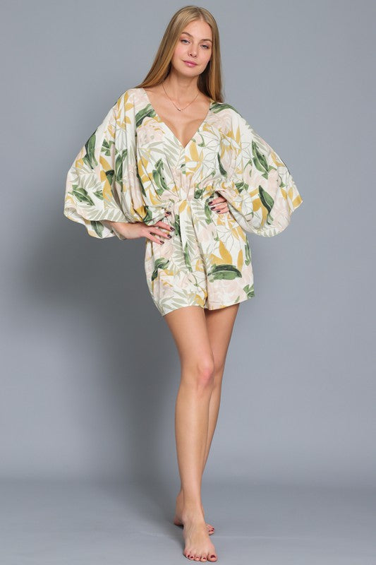 Paisleigh Kimono Sleeve Tie Back Romper - Ivory