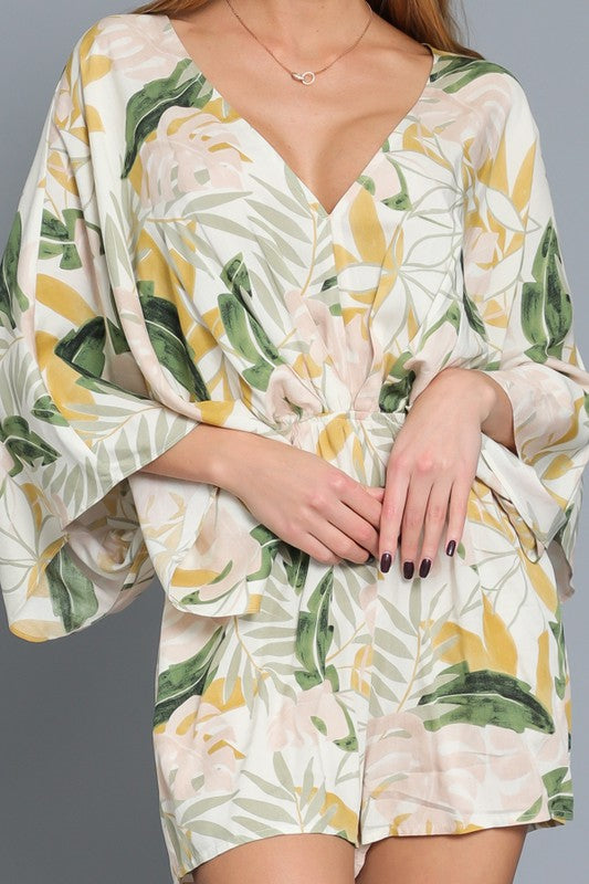 Paisleigh Kimono Sleeve Tie Back Romper - Ivory