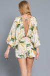Paisleigh Kimono Sleeve Tie Back Romper - Ivory