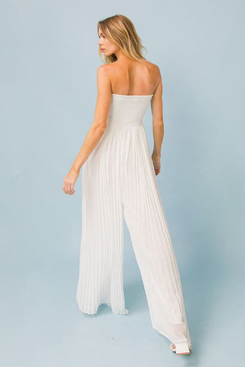 Coralie Strapless Pleated Jumpsuit - White