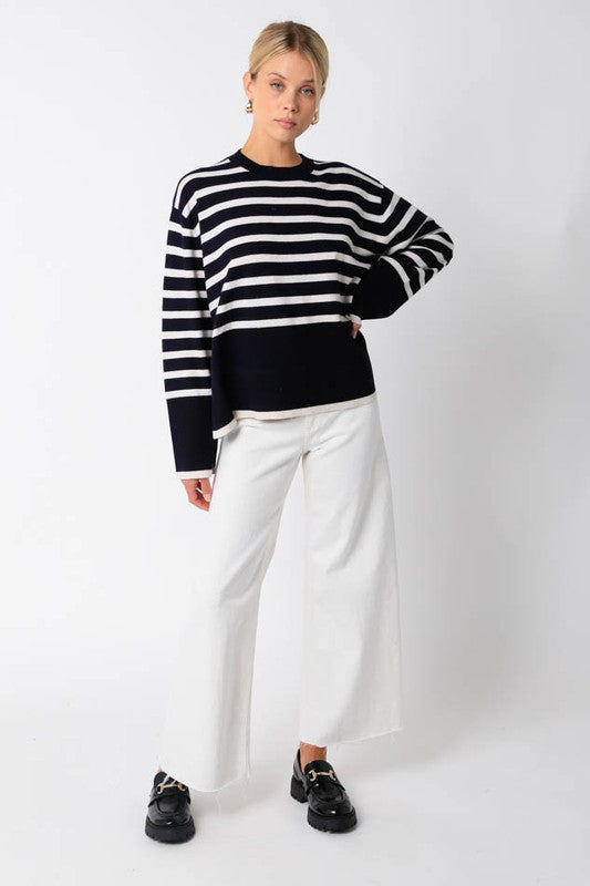 Ariel Stripe Sweater - Navy/Oatmeal