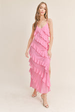 Reilly Asymmetrical Tiered Ruffle Maxi Dress - Pink