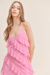 Reilly Asymmetrical Tiered Ruffle Maxi Dress - Pink