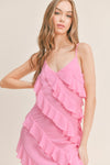 Reilly Asymmetrical Tiered Ruffle Maxi Dress - Pink