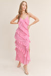 Reilly Asymmetrical Tiered Ruffle Maxi Dress - Pink