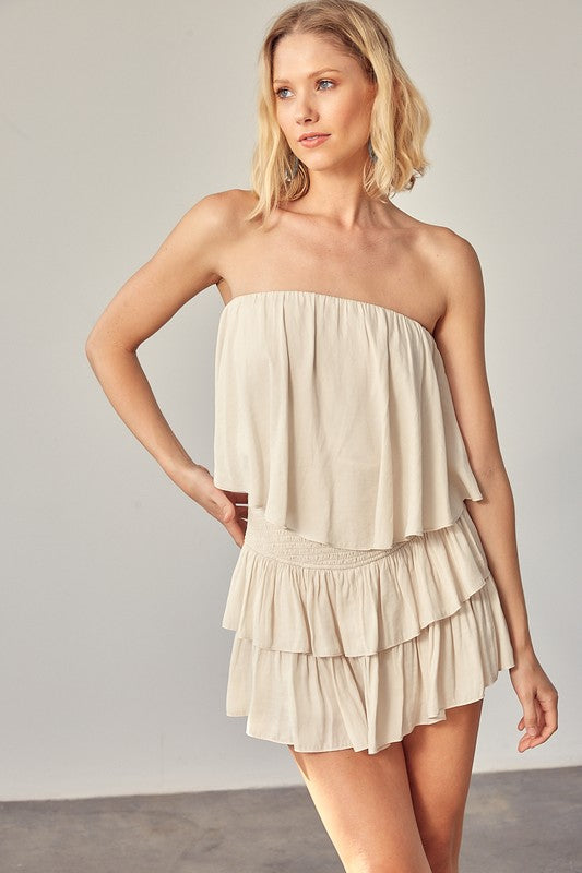 Ivy Tube Top Ruffle Romper  - Oatmeal