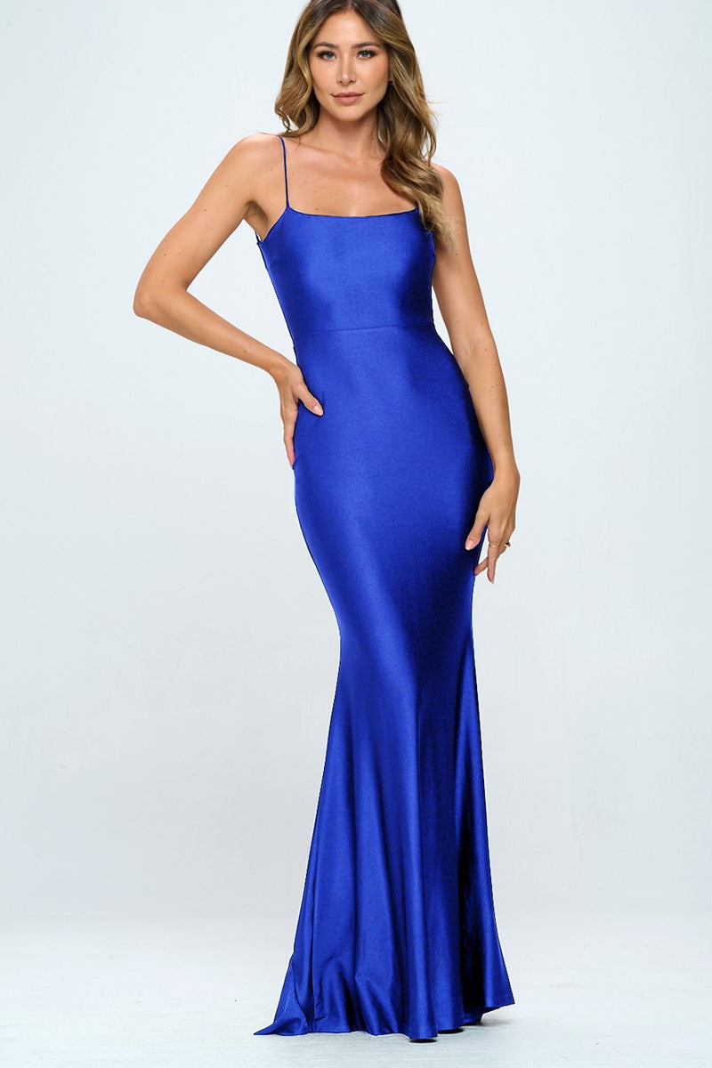 Angie Backless Bow Detail Ruffle Maxi Gown Dress - Blue