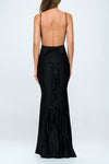 Angie Backless Bow Detail Ruffle Maxi Gown Dress - Black