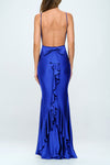 Angie Backless Bow Detail Ruffle Maxi Gown Dress - Blue