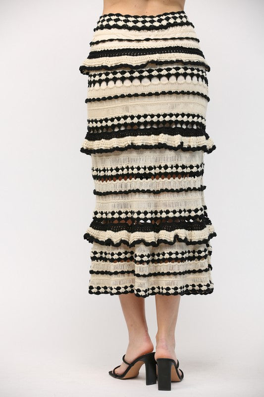 Cabo Crochet Ruffle Detail Top And Midi Skirt Set