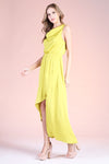 Thea Satin Cowl Neck Maxi Dress - Chartreuse