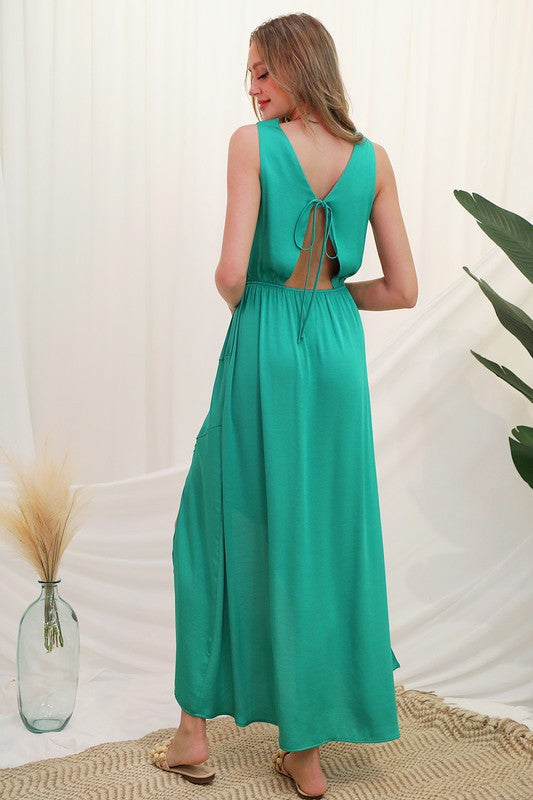 Thea Satin Cowl Neck Maxi Dress - Green