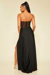 Amiyah Draped Corset Gown High Slit Maxi Dress