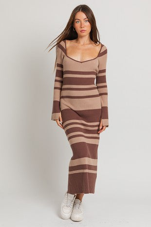 Carlota Long Sleeve Stripe Knit Maxi Dress