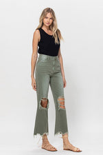 Reyna Vintage Crop Flare Jeans - Olive / BEST SELLER