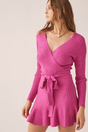 Nayla Ribbed Knit Waist Tie Mini Dress