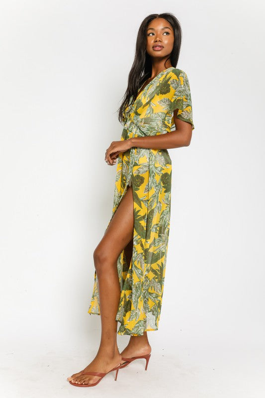 yellow green maxi dress Flora Satin Maxi Dress